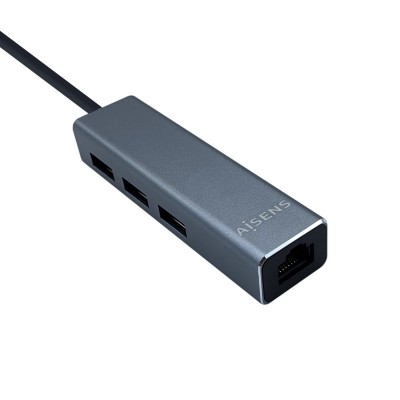 AISENS Conversor USB 3.0 a ethernet gigabit 101001000 Mbps + Hub 3 x USB 3.0, Gris, 15 cm