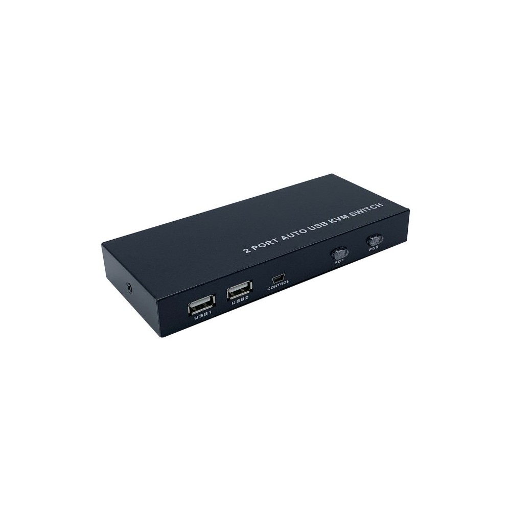 AISENS Conmutador KVM HDMI 4K@60HZ USB 1U-2PC con fuente alimentación, Negro