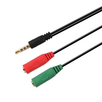AISENS Cable adaptador Audio Jack 3.5 4pinesM - 2x Jack 3.5 3pinesH, Negro, 20 cm