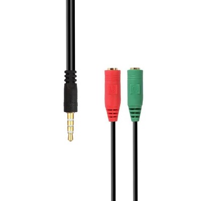 AISENS Cable adaptador Audio Jack 3.5 4pinesM - 2x Jack 3.5 3pinesH, Negro, 20 cm
