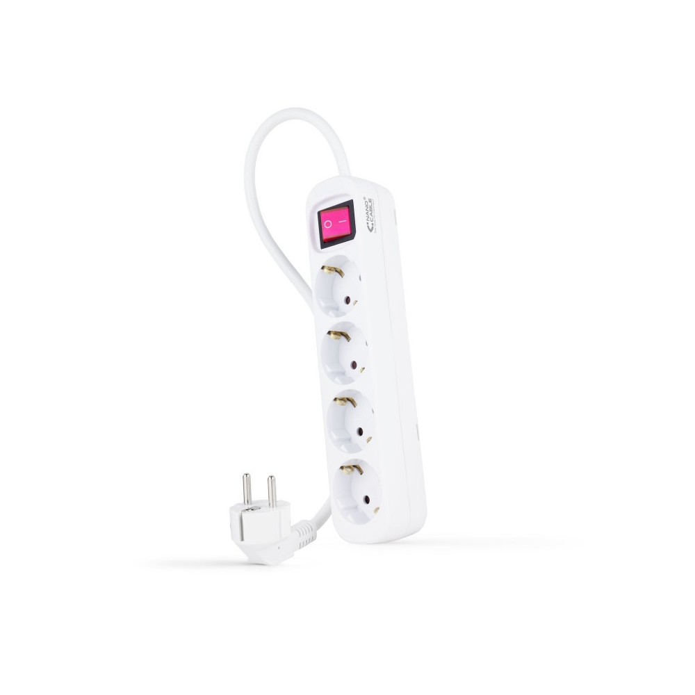 Nanocable Regleta de enchufes de 4 tomas con interruptor, 1.4 metros Blanca