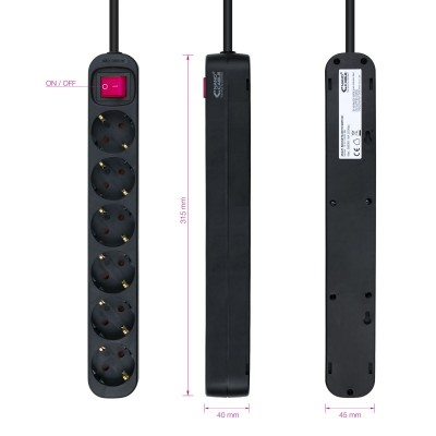 Nanocable Regleta de enchufes de 6 tomas con interruptor, 1.4 metros Negra