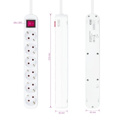 Nanocable Regleta de enchufes de 6 tomas con interruptor, 1.4 metros Blanca