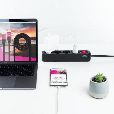 Nanocable Regleta de enchufes de 4 tomas con interruptor, 1.4 metros Negra