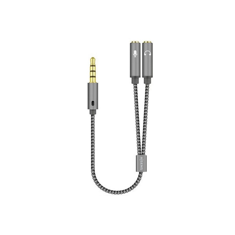 AISENS Cable Adaptador Audio Jack 3.5 4pinesM-2xjack 3.5 3pinesH, Gris, 25cm