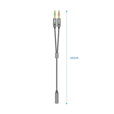 AISENS Cable Adaptador Audio Jack 3.5 4pinesH-2xjack 3.5 3pinesM, Gris, 25cm