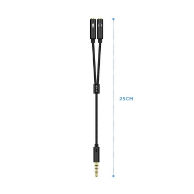 AISENS Cable Adaptador Audio Jack 3.5 4pinesM-2xjack 3.5 3pinesH, Negro, 25cm