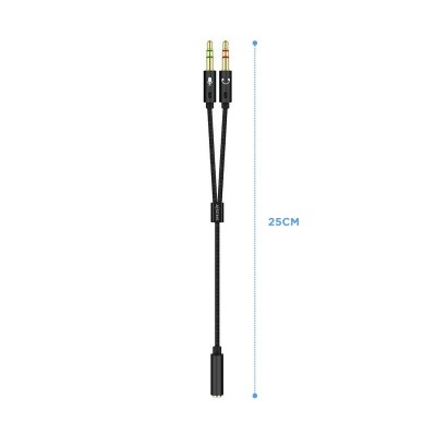 AISENS Cable Adaptador Audio Jack 3.5 4pinesH-2xjack 3.5 3pinesM, Negro, 25cm