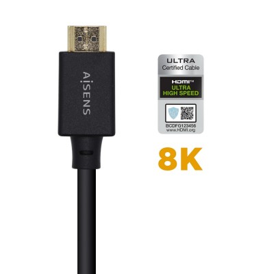 AISENS Cable HDMI V2.1 Ultra Alta Velocidad  HEC Certificado 8k@60Hz 48Gbps, AM-AM, Negro, 1.0m