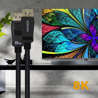 AISENS Cable Displayport Certificado V1.4 8k@60hz, DPM-DPM, Negro, 2.0m