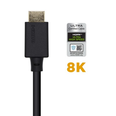 AISENS Cable HDMI V2.1 Ultra Alta Velocidad  HEC Certificado 8k@60Hz 48Gbps, AM-AM, Negro, 1.0m