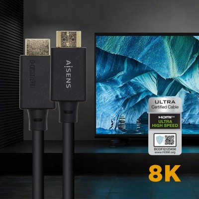 AISENS Cable HDMI V2.1 Ultra Alta Velocidad  HEC Certificado 8k@60Hz 48Gbps, AM-AM, Negro, 2.0m