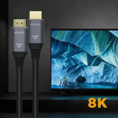 AISENS Cable HDMI V2.1 Ultra Alta Velocidad  HEC 8k@60Hz 48Gbps, AM-AM, GrisNegro, 2.0m