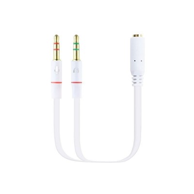 Nanocable Cable Adaptador Audio Jack 3.5H de 4 Pines a 2 Jack 3.5M de 3 Pines, Blanco, 20 Cm