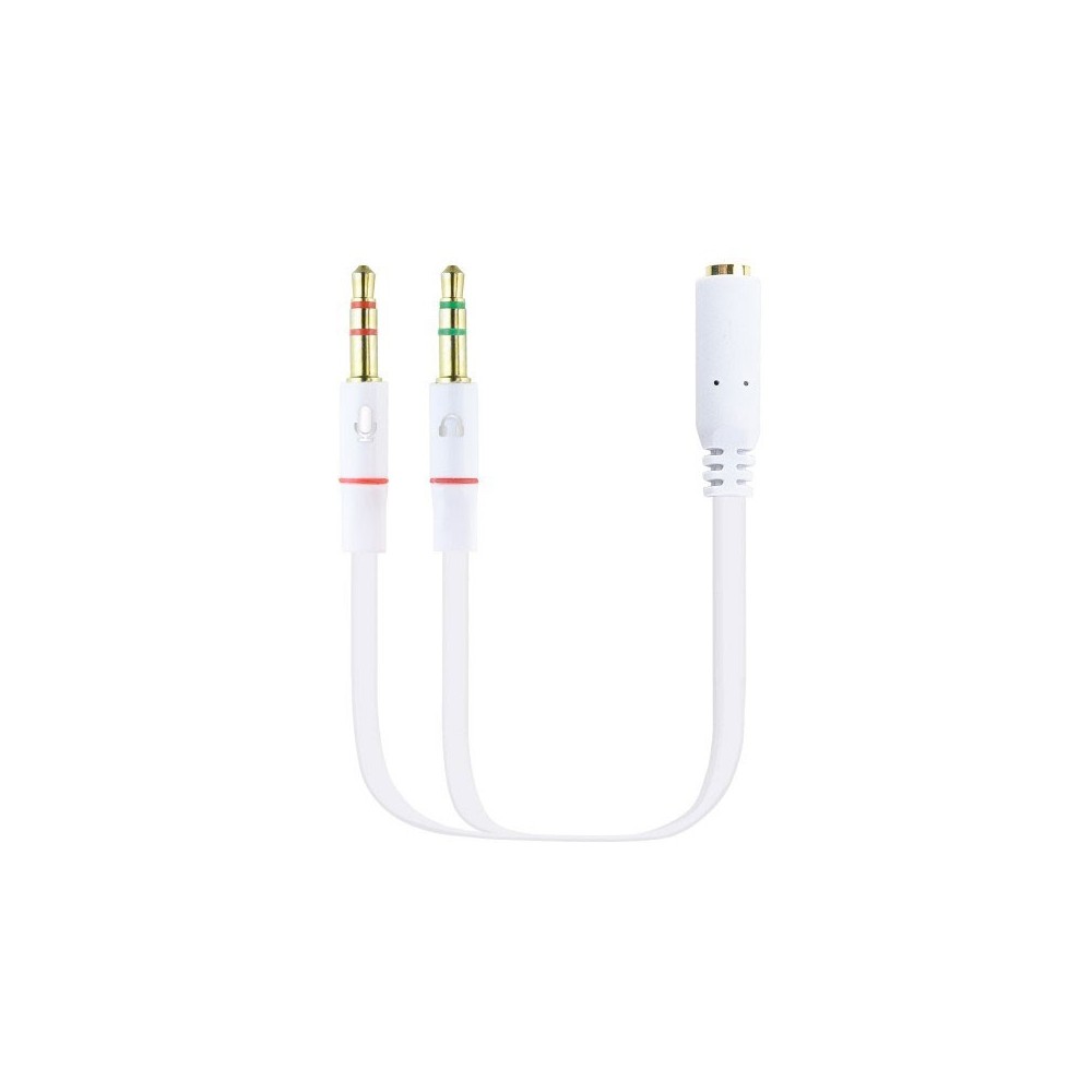 Nanocable Cable Adaptador Audio Jack 3.5H de 4 Pines a 2 Jack 3.5M de 3 Pines, Blanco, 20 Cm