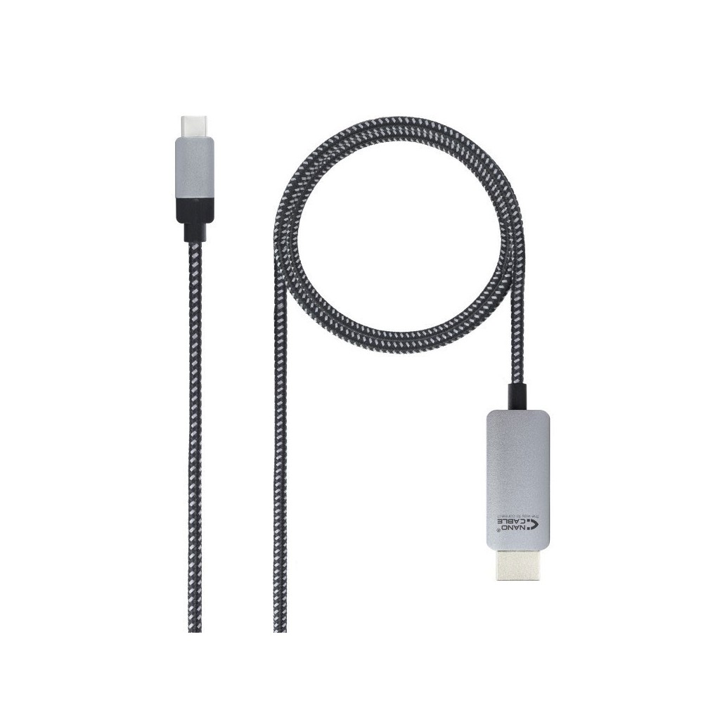 Nanocable 10.15.5102 adaptador de cable de vídeo 1,8 m USB Tipo C HDMI Aluminio, Negro