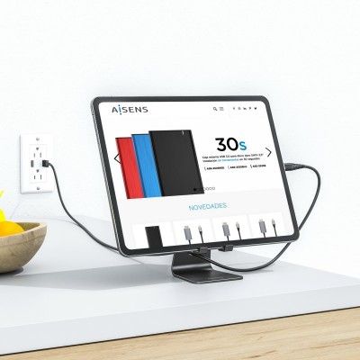 AISENS Soporte De Sobremesa Tamaño M Ajustable (1 Pivote) Para Movil  Tablet, Negro