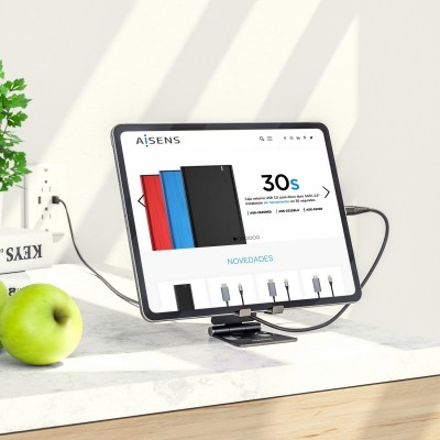 AISENS Soporte De Sobremesa Tamaño M Ajustable (2 Pivotes) Para Movil  Tablet, Negro
