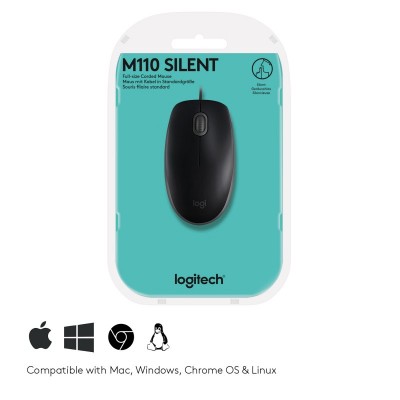 Logitech B110 Silent ratón Ambidextro USB tipo A Óptico 1000 DPI