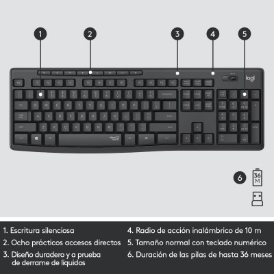 Logitech MK295 Silent Wireless Combo teclado Ratón incluido USB QWERTY Español Grafito