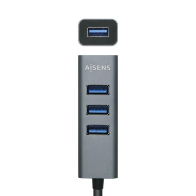 AISENS Hub USB 3.1 USB-C, USB-CM - 4x Tipo AH, Gris, 10 cm