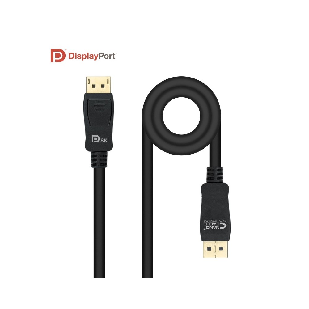 Nanocable Cable DISPLAYPORT 1.4 CERTIFICADO VESA, DPM – DPM, Negro, 0.5 m