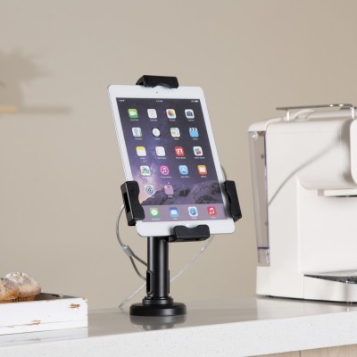 AISENS Soporte Antirobo de Sobremesa  Pared Ajustable (1 Pivote) para Tablet, Negro