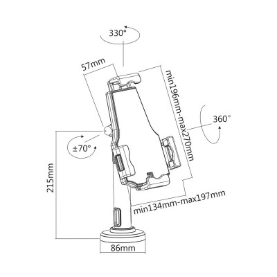 AISENS Soporte Antirobo de Sobremesa  Pared Ajustable (1 Pivote) para Tablet, Negro