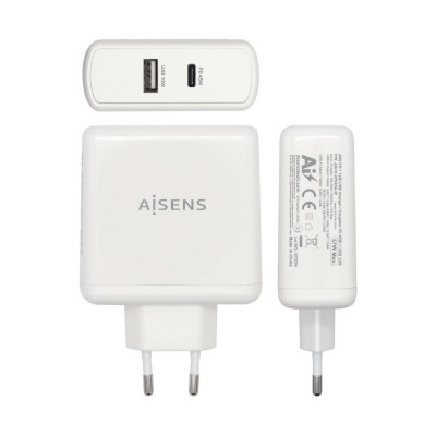 AISENS Cargador 57 W, 1x USB-C PD3.0 45 W, 1x USB-A 5 V  2.4 A 12 W, Blanco