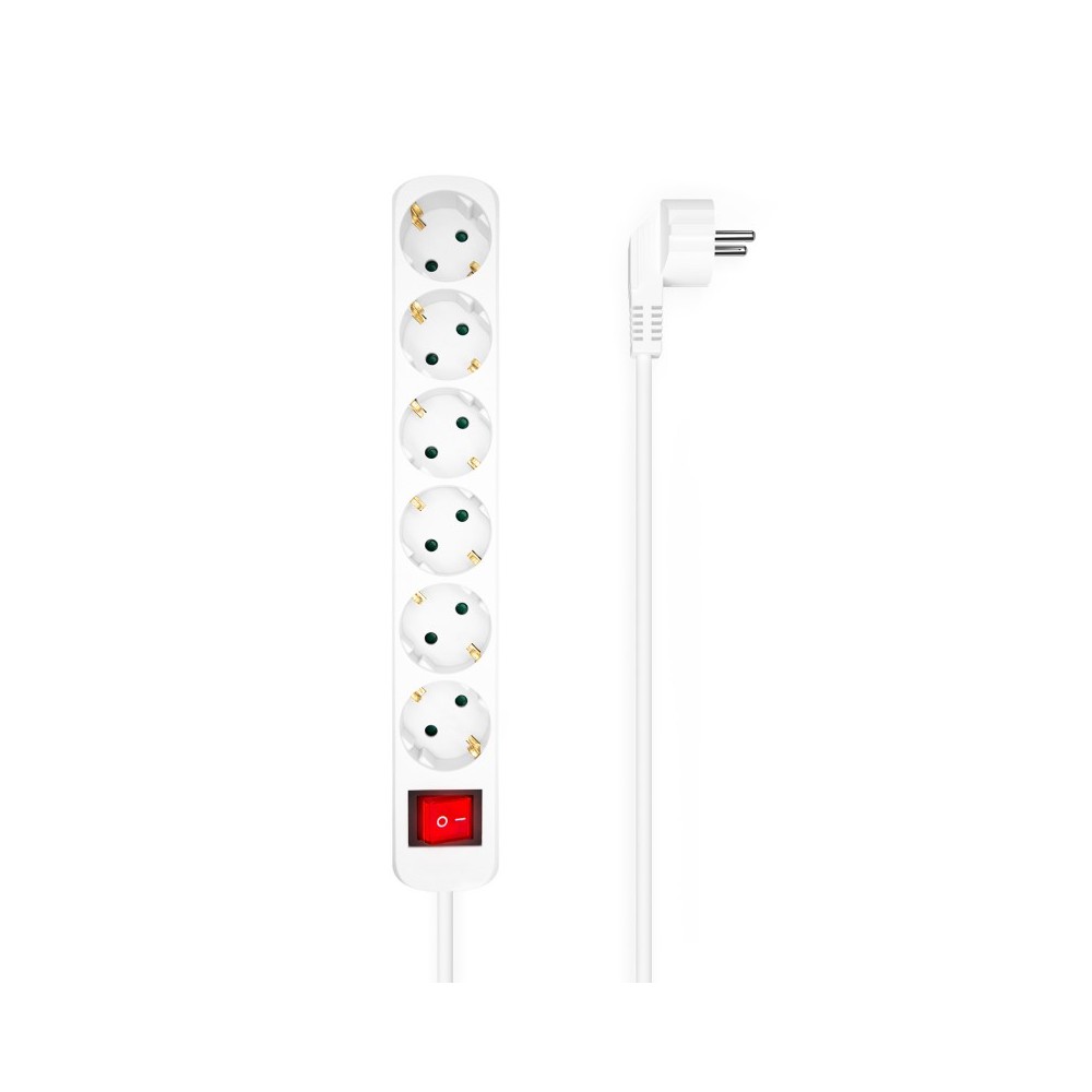 AISENS Base Multiple 6 Tomas Con Interruptor Con Cable 3x1.5mm2, Blanco, 1.4m