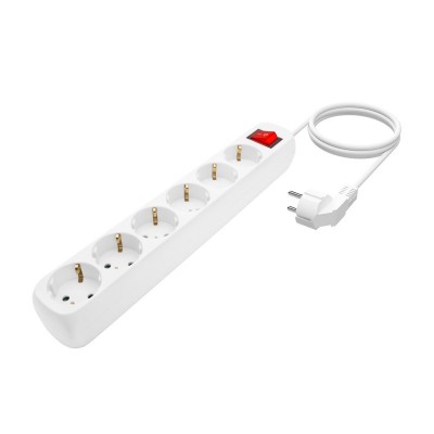 AISENS Base Multiple 6 Tomas Con Interruptor Con Cable 3x1.5mm2, Blanco, 1.4m