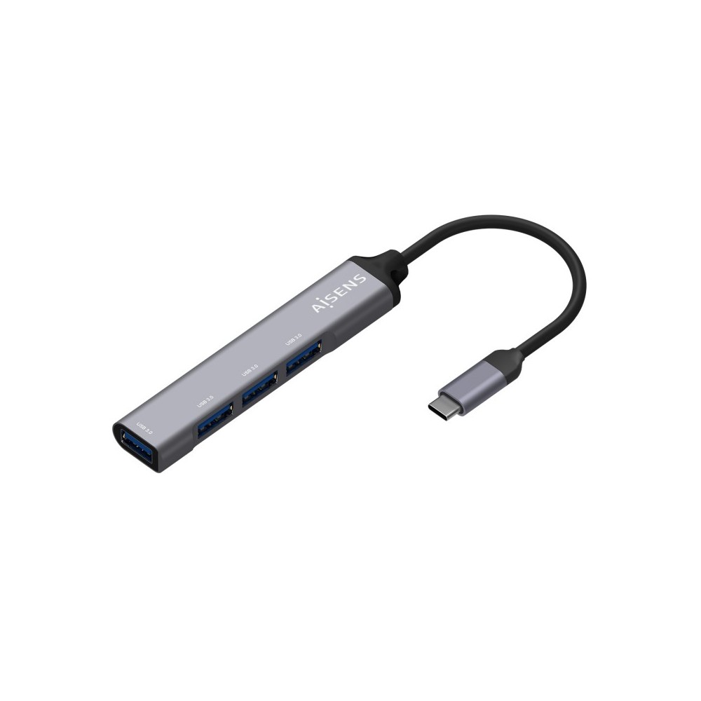 AISENS Hub USB 3.1 USB-C, Tipo CM - 4x Tipo AH, Gris, 10 cm