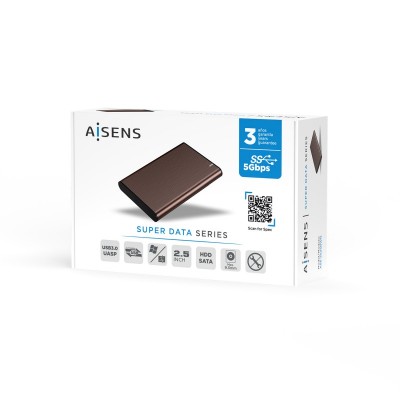AISENS Caja Externa 2.5" ASE-2525BWN 9.5 mm SATA A USB 3.0USB 3.1 Gen1, Marron