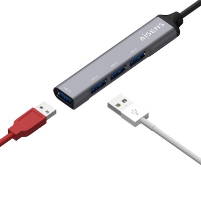 AISENS Hub USB 3.1 USB-C, Tipo CM - 4x Tipo AH, Gris, 10 cm