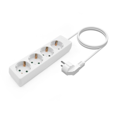 AISENS Base Multiple 4 Tomas Sin Interruptor Con Cable 3x1.5mm2, Blanco, 1.4m