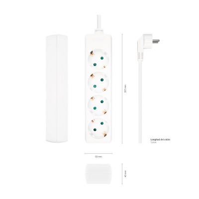 AISENS Base Multiple 4 Tomas Sin Interruptor Con Cable 3x1.5mm2, Blanco, 1.4m