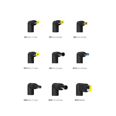 AISENS Cargador 65 W Automatico Universal Multitension Para Portatil Con 9 Conectores + USB-A QC.3.0