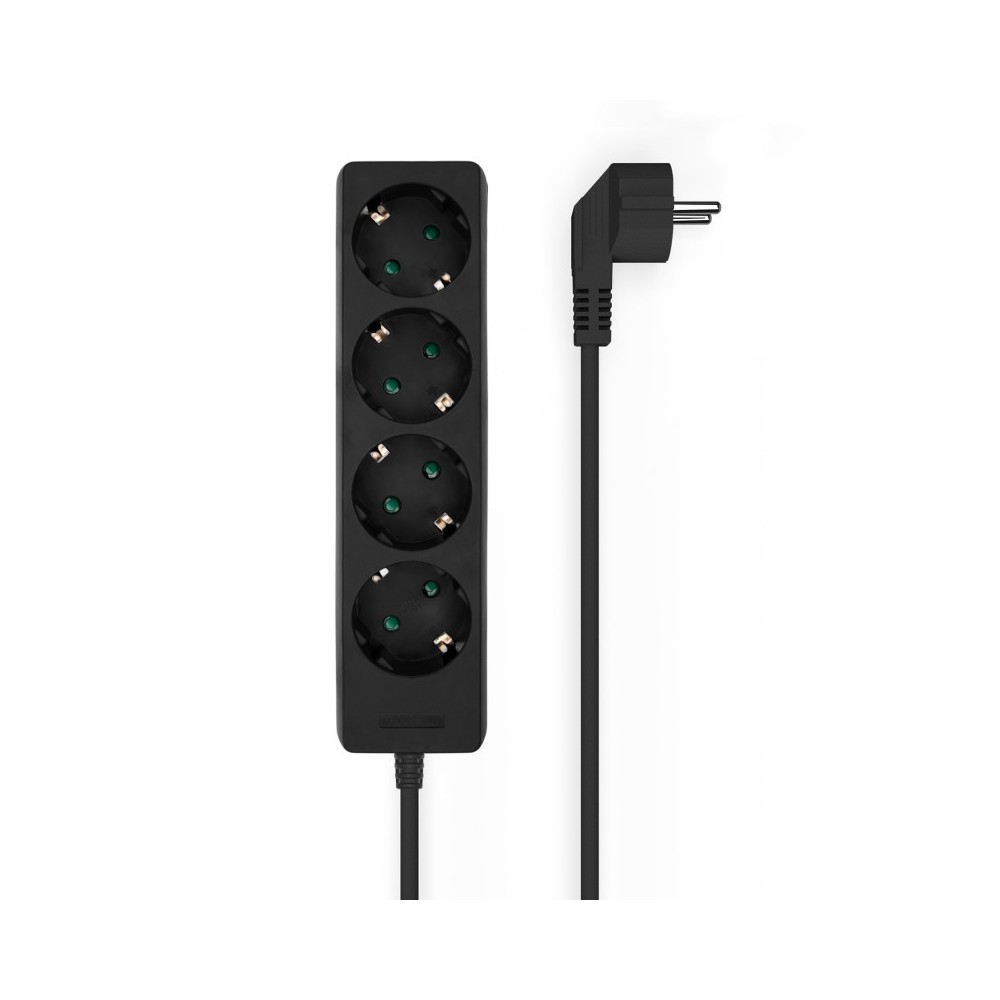AISENS Base Multiple 4 Tomas Sin Interruptor Con Cable 3x1.5mm2, Negro, 1.4m