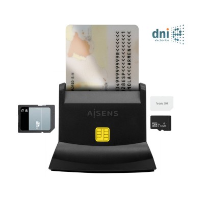 AISENS Lector De Tarjeta Dni Con Lector De Tarjetas SIM, SD, Micro SD, MMC, RS-MMC, MMC Micro, USB-C, Negro