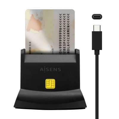 AISENS Lector De Tarjeta Dni Con Lector De Tarjetas SIM, SD, Micro SD, MMC, RS-MMC, MMC Micro, USB-C, Negro