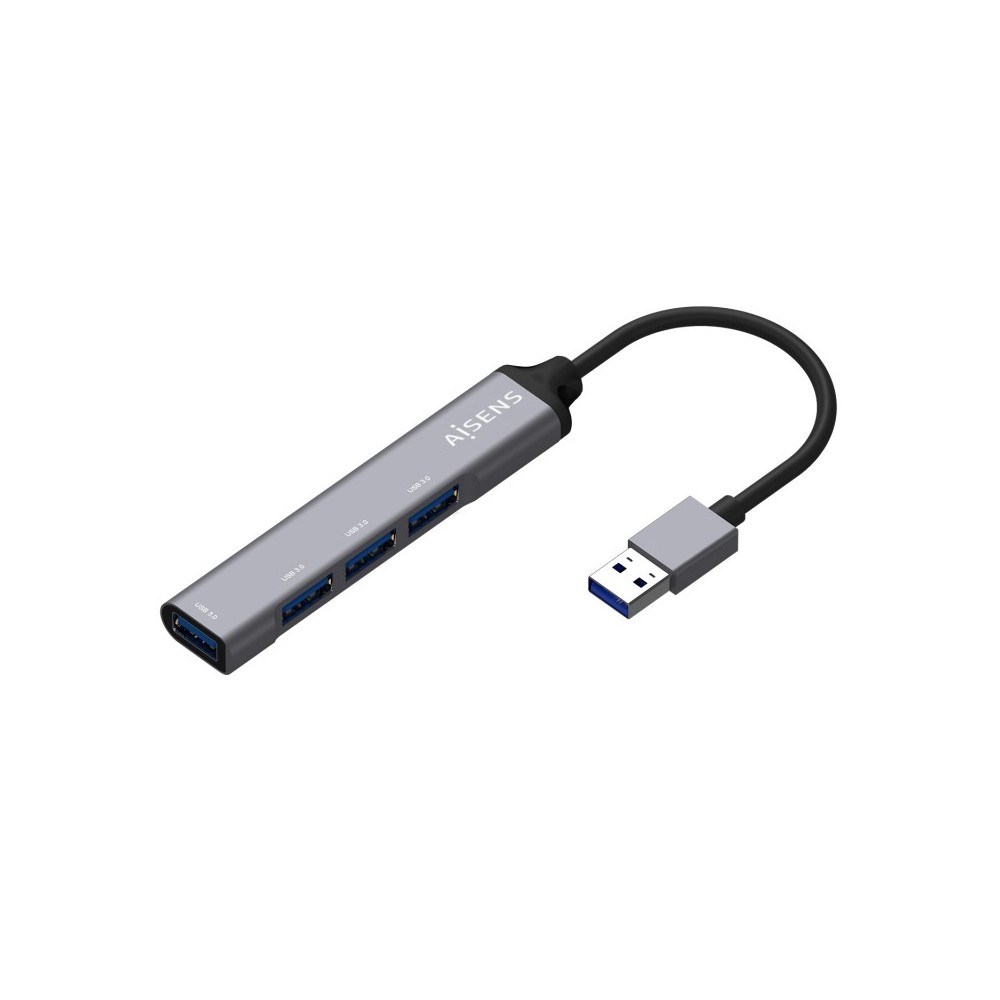 AISENS Hub USB 3.0 Aluminio, Tipo AM - 4x Tipo AH, Gris, 10cm