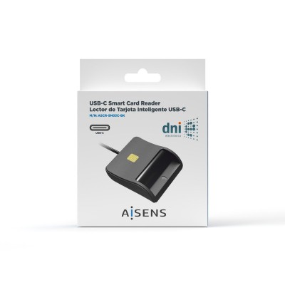 AISENS Lector De Tarjeta Inteligente DNI, USB-C, Negro