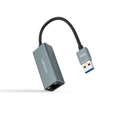 Nanocable Conversor USB 3.0 a Ethernet Gigabit 101001000 Mbps, Aluminio, Gris, 15 cm