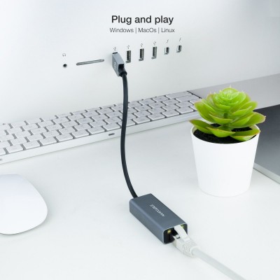 Nanocable Conversor USB 3.0 a Ethernet Gigabit 101001000 Mbps, Aluminio, Gris, 15 cm
