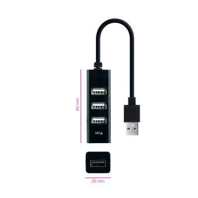 Nanocable Hub USB 2.0 con 4 Puertos de USB 2.0, USB-AM-USB 2.0H, Negro, 15 cm