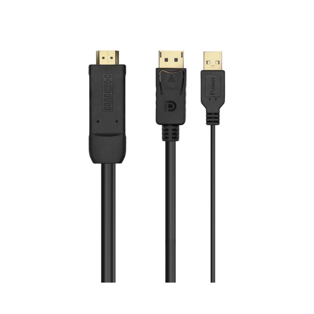 AISENS Cable Conversor Activo HDMI 2.0 + USB Alim. a DISPLAYPORT V1.2, HDMIM-USBM-DPM, Negro, 1.8M