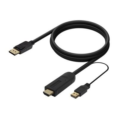 AISENS Cable Conversor Activo HDMI 2.0 + USB Alim. a DISPLAYPORT V1.2, HDMIM-USBM-DPM, Negro, 1.8M