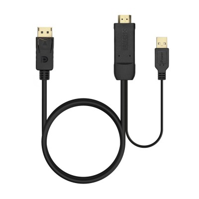AISENS Cable Conversor Activo HDMI 2.0 + USB Alim. a DISPLAYPORT V1.2, HDMIM-USBM-DPM, Negro, 1.8M