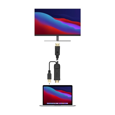 AISENS Cable Conversor Activo HDMI 2.0 + USB Alim. a DISPLAYPORT V1.2, HDMIM-USBM-DPM, Negro, 1.8M