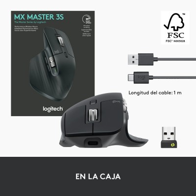Logitech MX Master 3S ratón mano derecha RF Wireless + Bluetooth Laser 8000 DPI